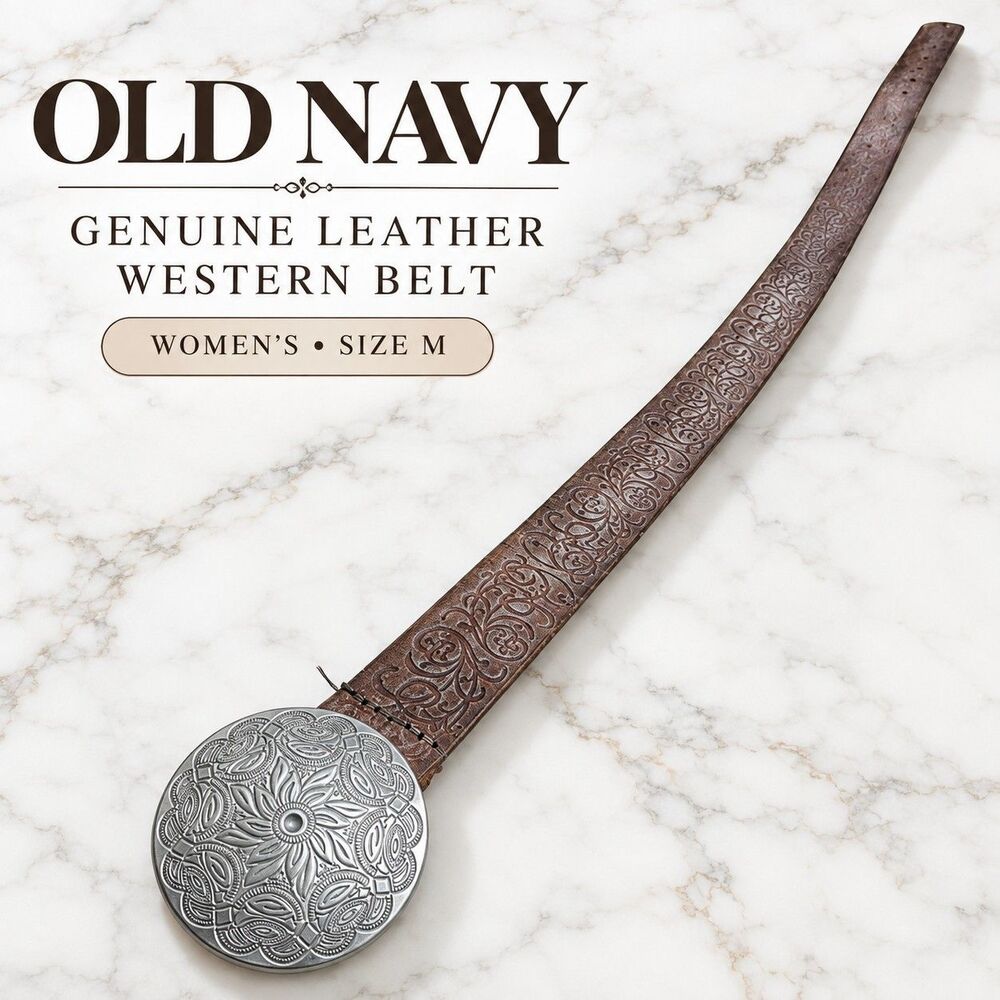 Old Navy Genuine Leather Tooled Western Concho Belt Women's Size M Brown